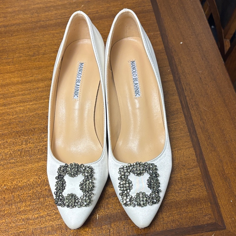 Manolo Blahnik White Heels with Embellishments